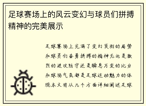 足球赛场上的风云变幻与球员们拼搏精神的完美展示
