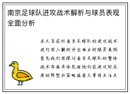 南京足球队进攻战术解析与球员表现全面分析